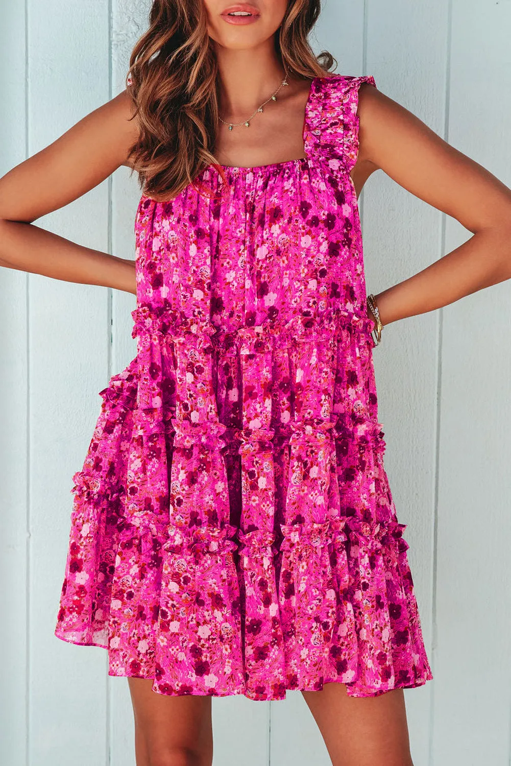 * APP EXCLUSIVE* Floral Square Neck Sleeveless Dress