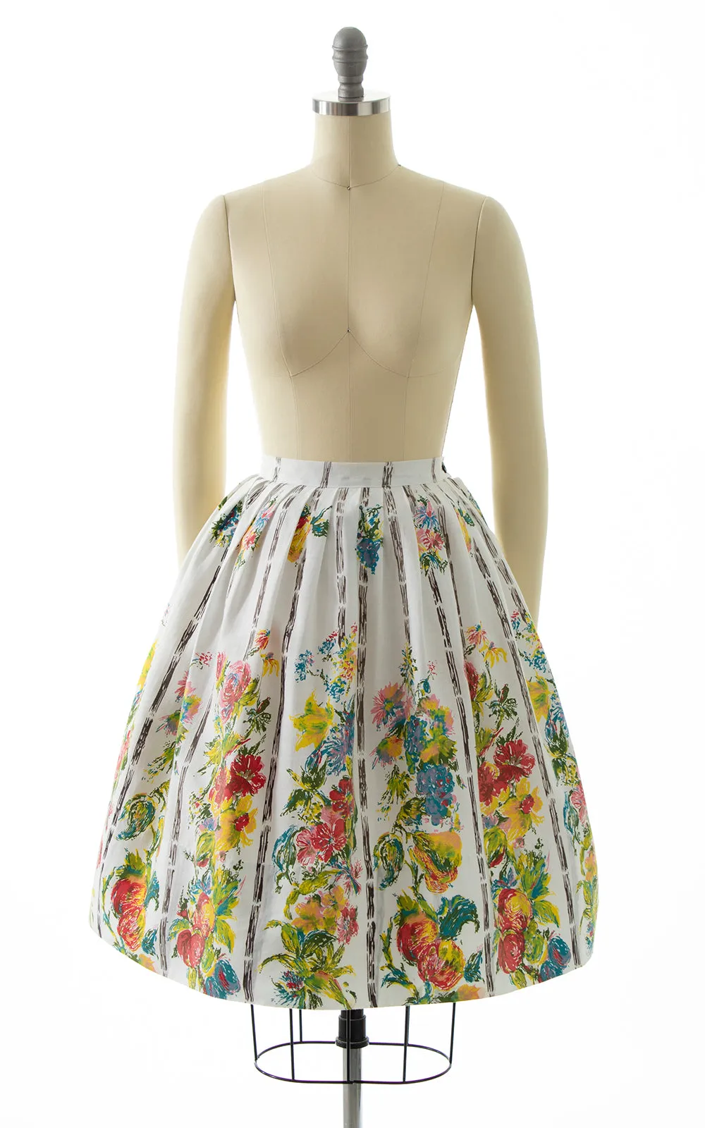 1950s Floral Bamboo Printed Cotton Blouse & Skirt Set | x-small/small