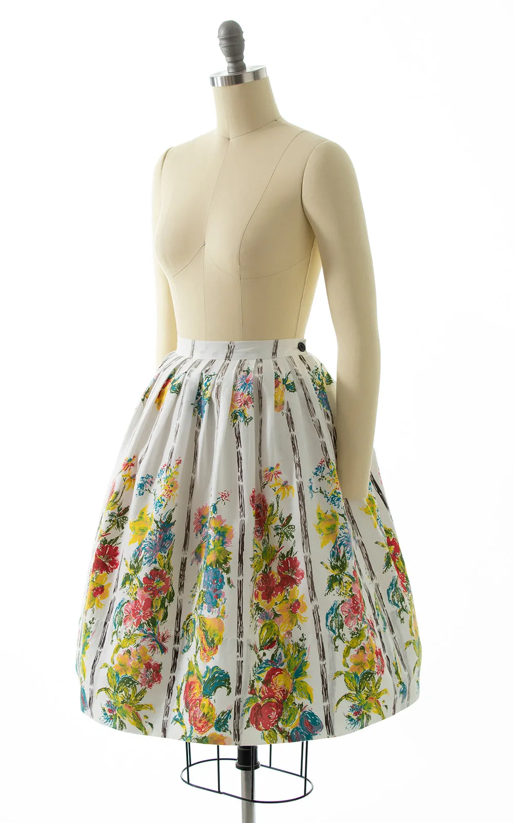 1950s Floral Bamboo Printed Cotton Blouse & Skirt Set | x-small/small