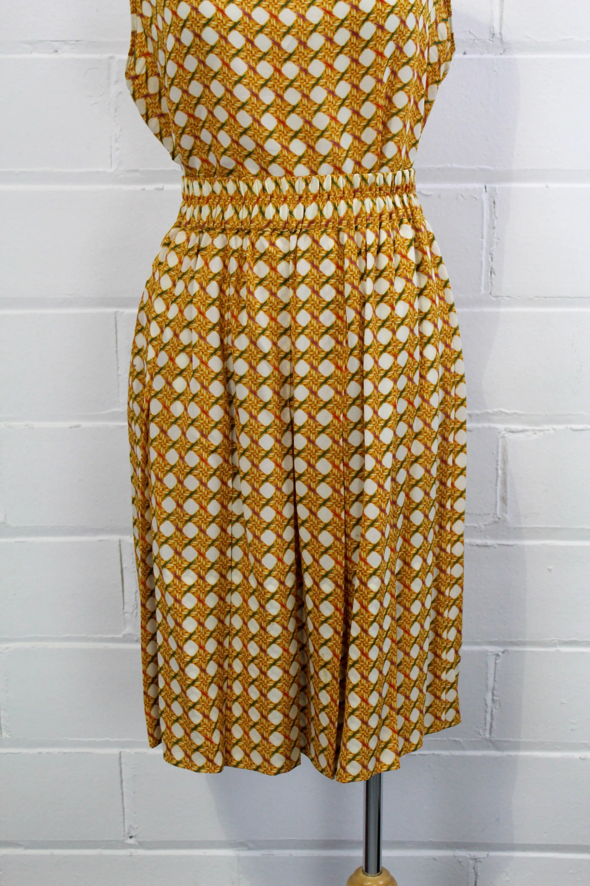 1980s Yellow Silk Bamboo Print Skirt and Top Set, Medium