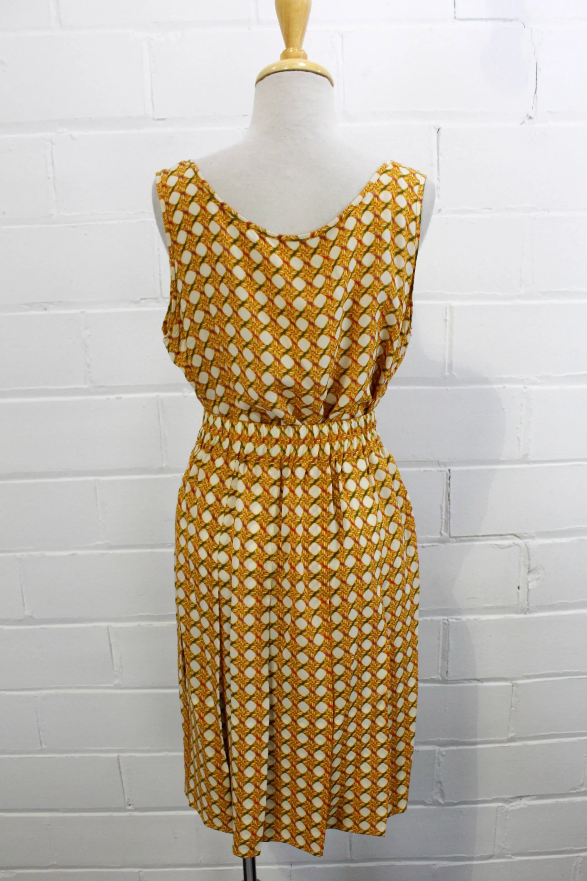 1980s Yellow Silk Bamboo Print Skirt and Top Set, Medium