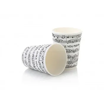 350ml Ripple Paper Coffee Cup Music Print Black-White Print with White Sip Lid 10pack