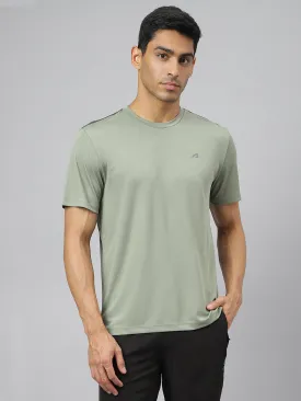 Alcis Men Golden Olive Drytech  Anti-Static Slim-Fit Round Neck Running T-Shirt