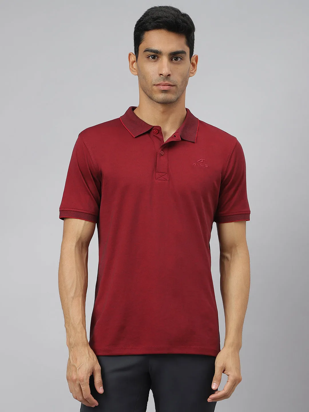 Alcis Men Maroon & Black Anti-Static Slim-Fit Metro Athleisure Polo T-Shirt