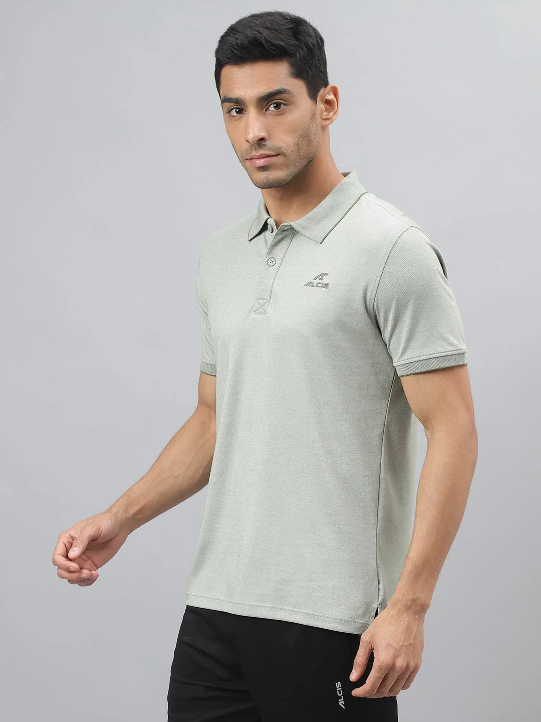 Alcis Men Sea Spray & White Anti-Static Slim-Fit Metro Athleisure Polo T-Shirt