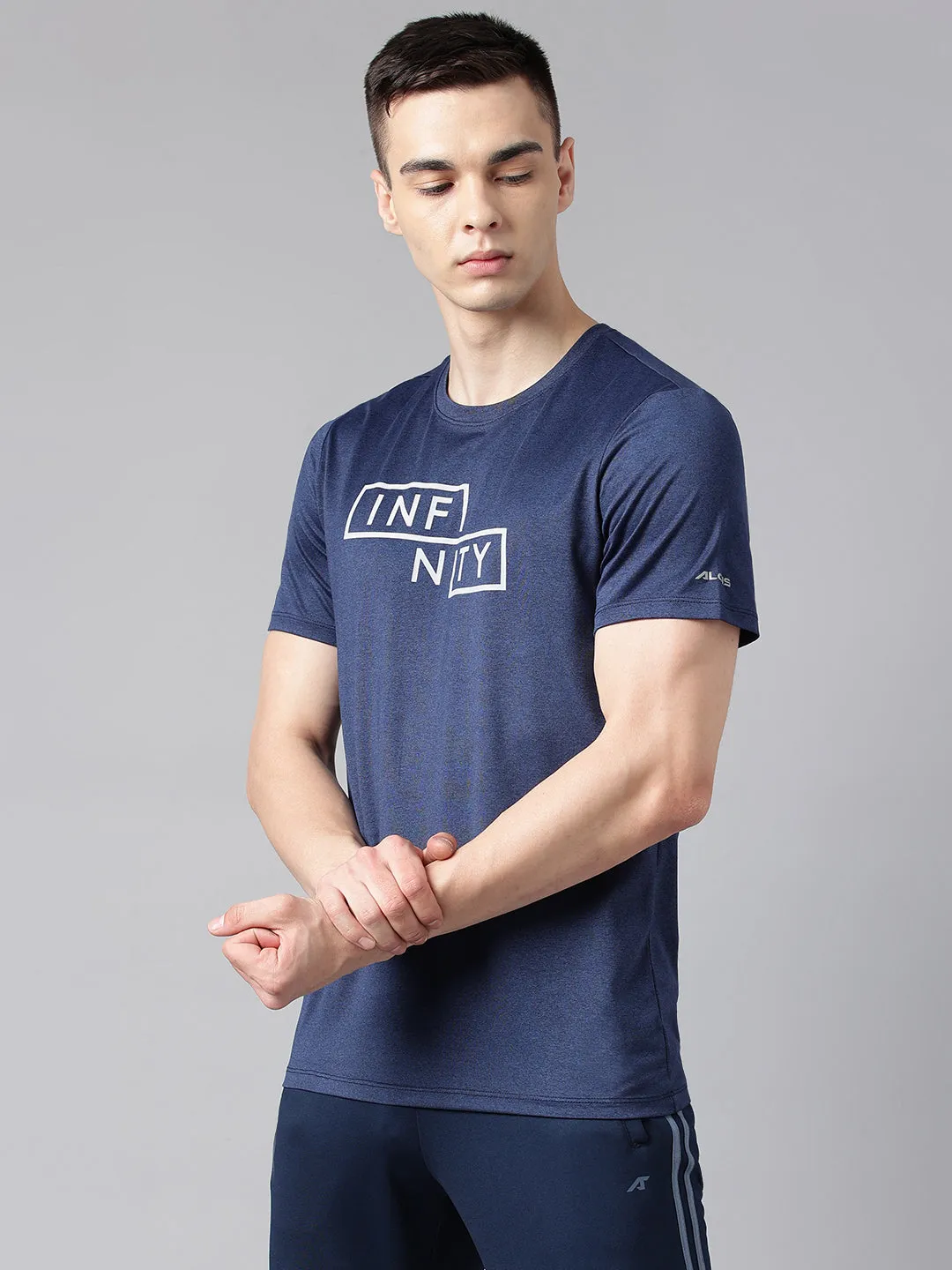 Alcis Men's Printed Blue & Black Anti-Static Drytech  Slim-Fit Training Tee