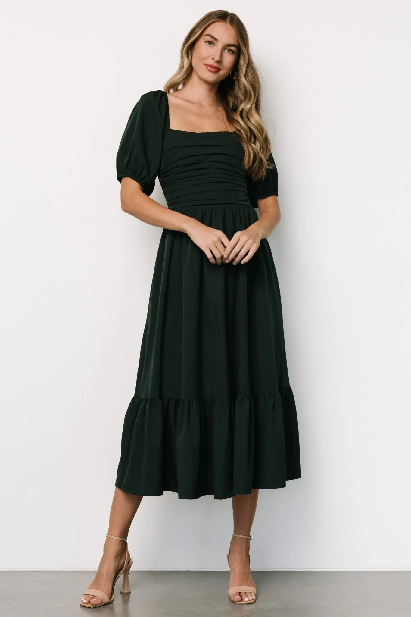 Andrea Pleated Midi Dress | Forest Green