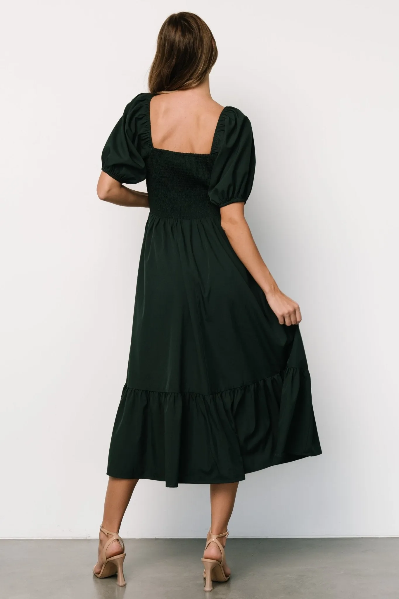 Andrea Pleated Midi Dress | Forest Green