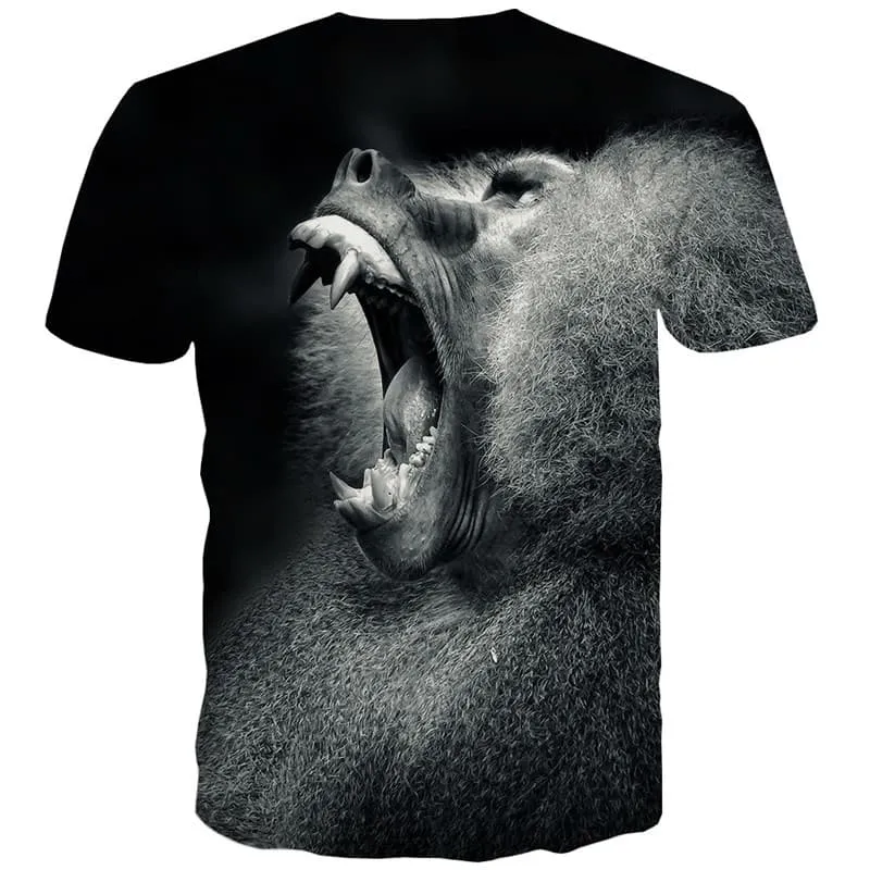 Animal T shirts Men Orangutan T-shirts Graphic Terror T shirts Funny Harajuku Tshirts Cool Black Tshirt Anime