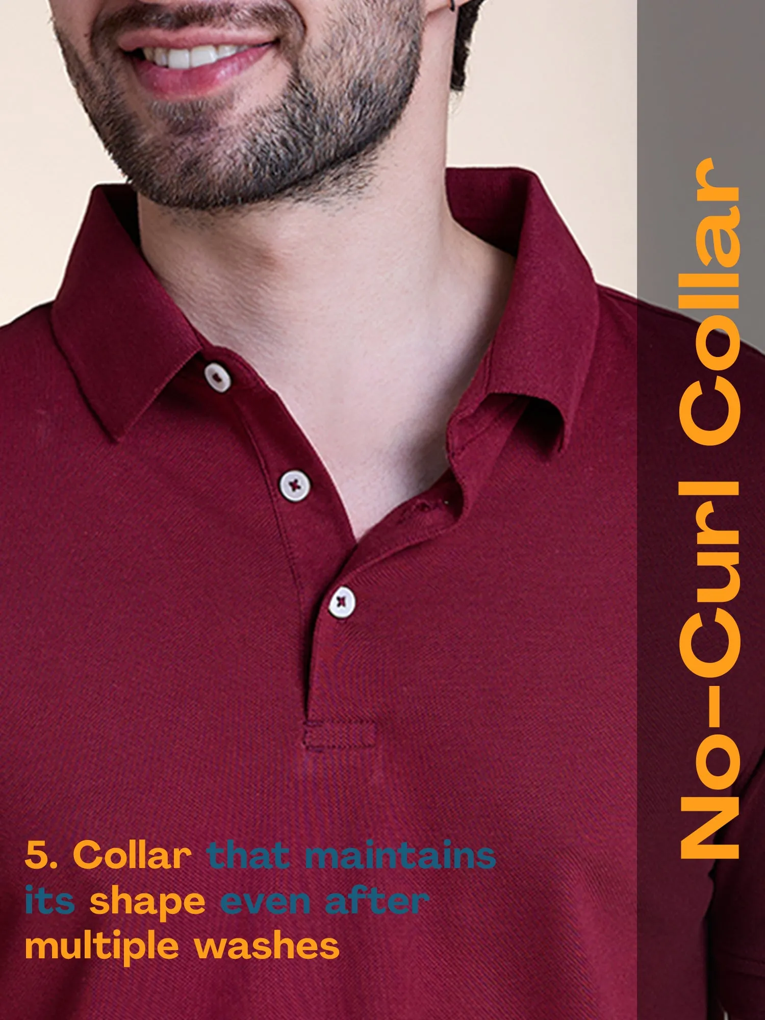 Anti Stain & Anti Odor Cotton Polo with No - Curl Collar - Astra Dust