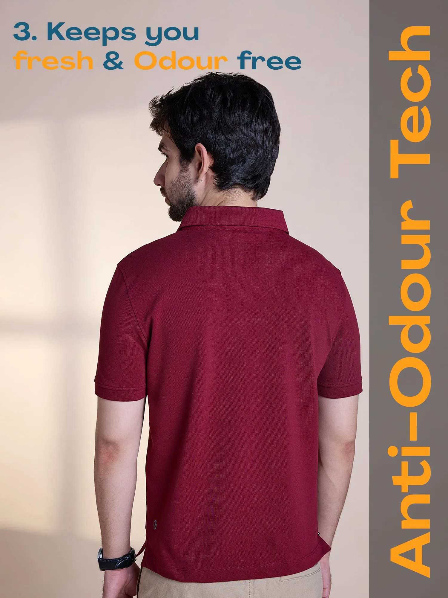 Anti Stain & Anti Odor Cotton Polo with No - Curl Collar - Astra Dust