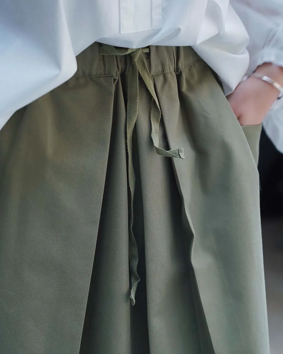 Army Green Cotton Pleated Skirt for Women's Summer