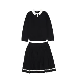 BAMBOO 2PC KNIT TRIM SWEATER WITH PLEATED SKIRT