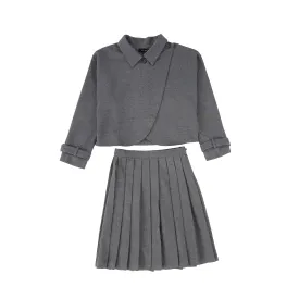 BAMBOO 2PC WOOL JACKET WITH PLEATED SKIRT SET