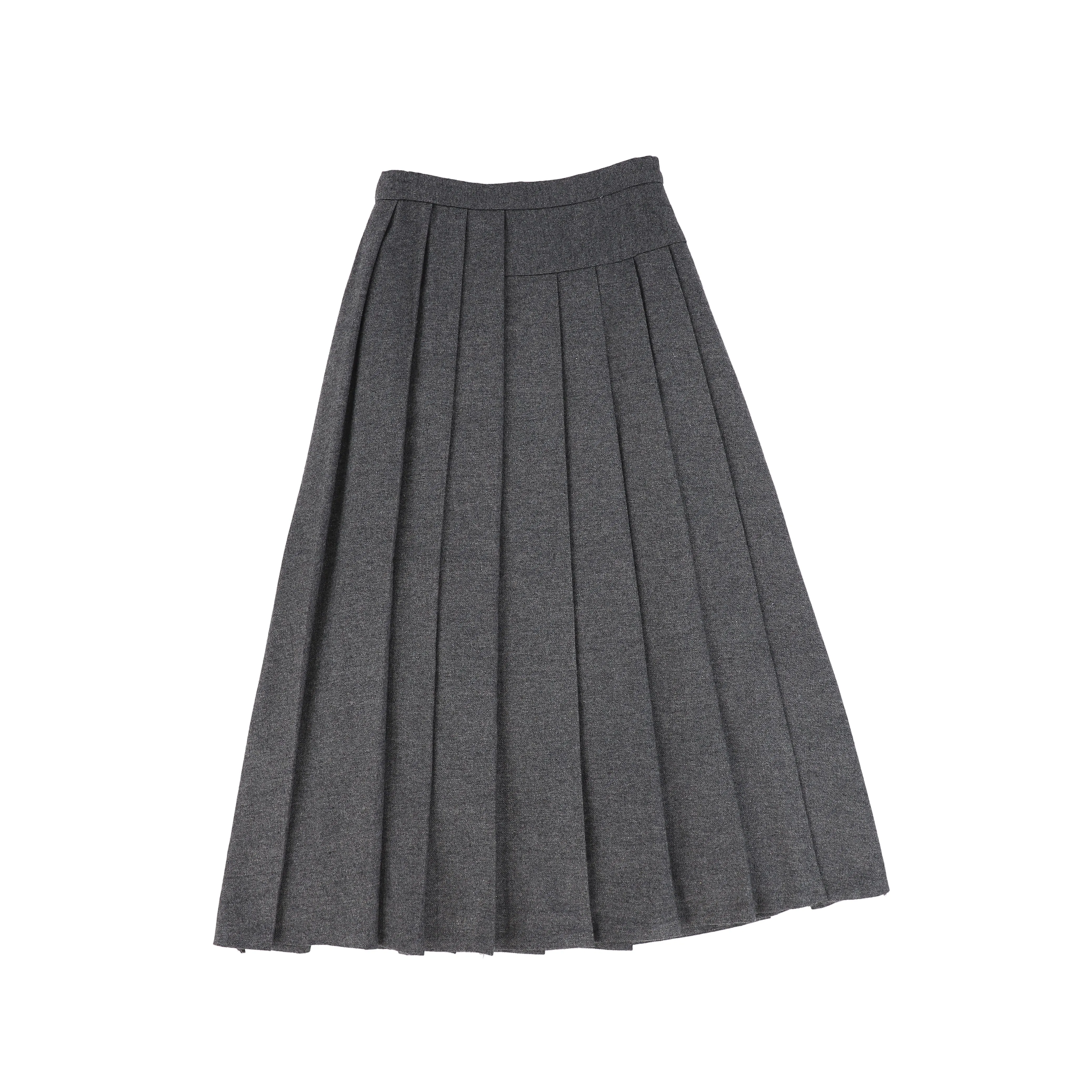 Bamboo Grey Wool Pleated Maxi Skirt