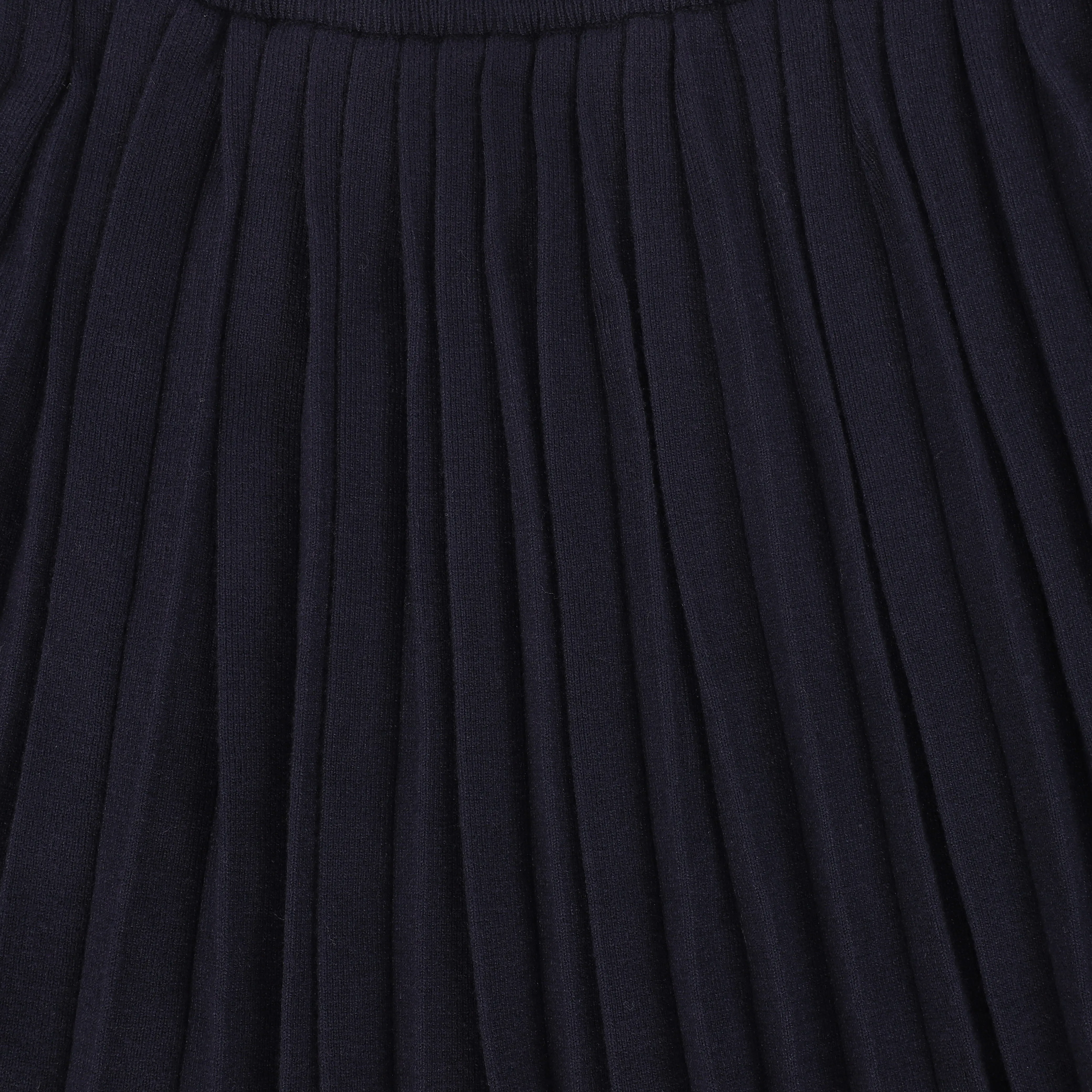 Bamboo Navy Knit Trim Sweater and Pleated Skirt Set [FINAL SALE]