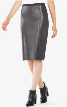 BCBGMaxazria Black Vegan Faux Leather Midi Pencil Skirt