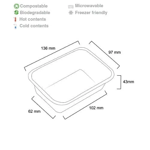 Biodegradable Sugar Cane Takeaway 350ml Meal Container Bowl Rectangle White 10pack