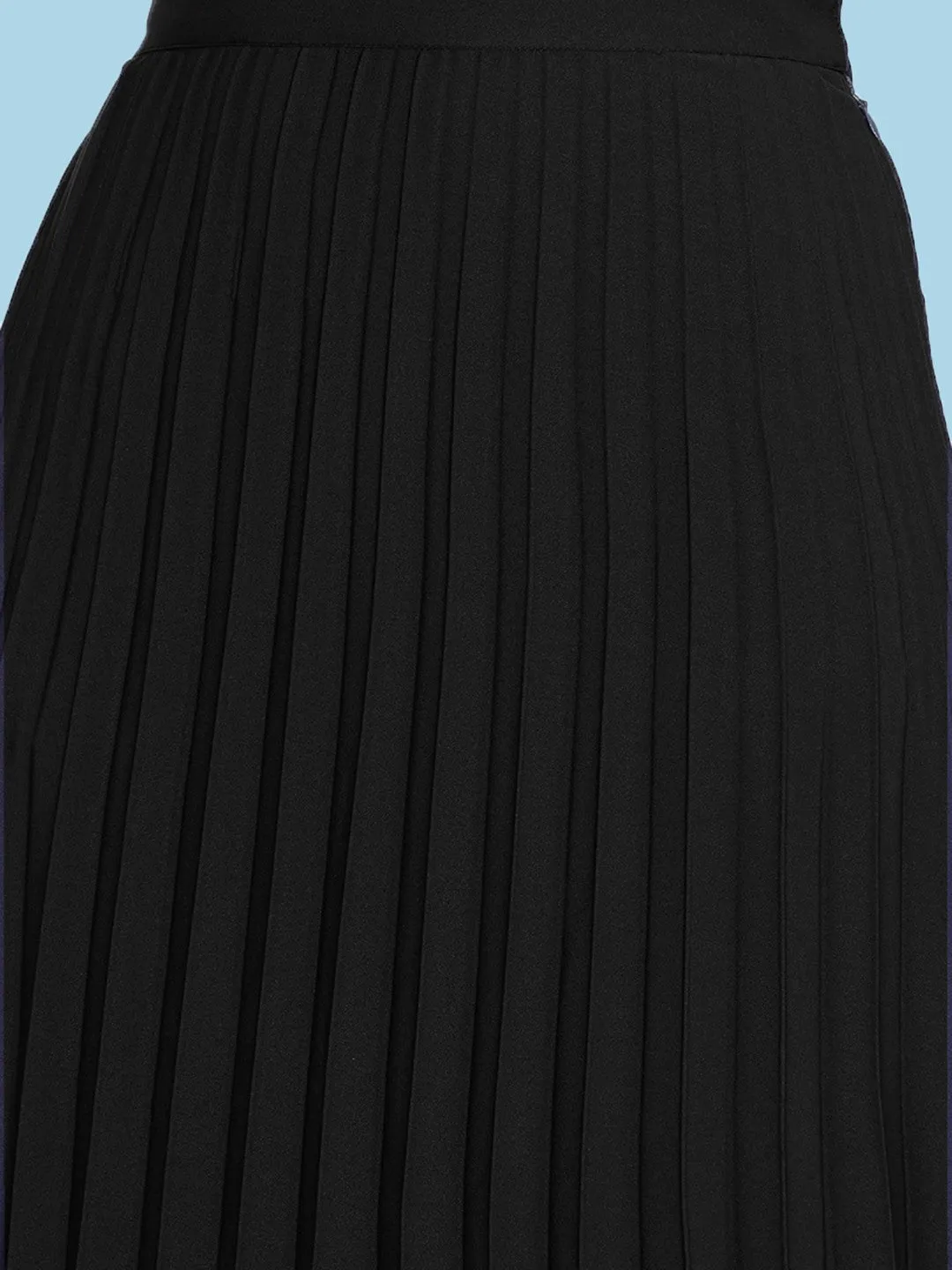 Black Solid A-Line Pleated Skirt