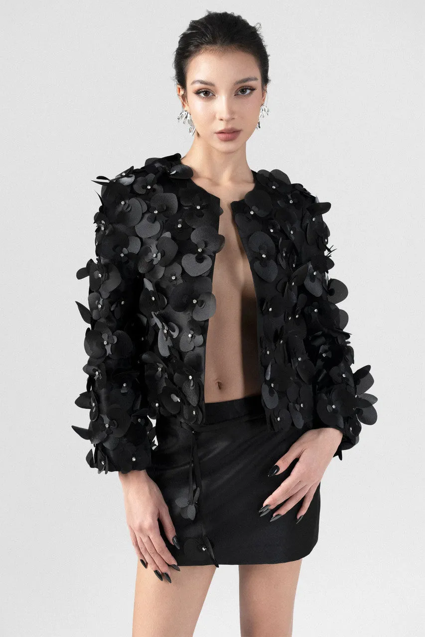 Black Sophisticated Orchid Embellished Jacket