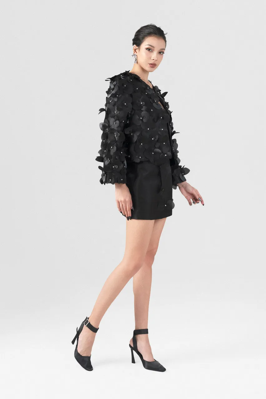 Black Sophisticated Orchid Embellished Jacket