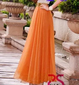 Bohemian Flared Pleated Pure Color Slim Floor Maxi Skirt