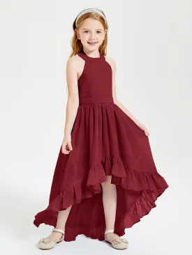 Boho Junior Bridesmaid Dresses Asymmetrical Cascading Skirt Burgundy