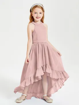 Boho Junior Bridesmaid Dresses Asymmetrical Cascading Skirt Dusty Rose