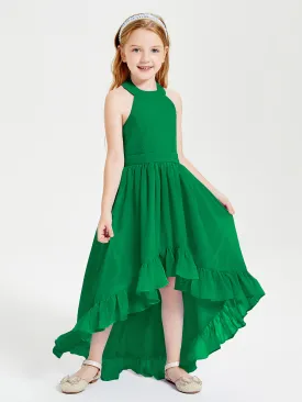 Boho Junior Bridesmaid Dresses Asymmetrical Cascading Skirt Emerald