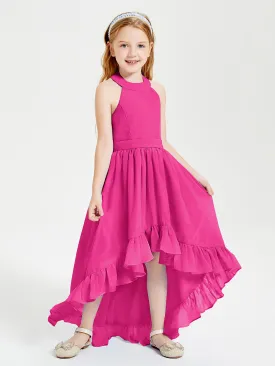 Boho Junior Bridesmaid Dresses Asymmetrical Cascading Skirt Fuchsia