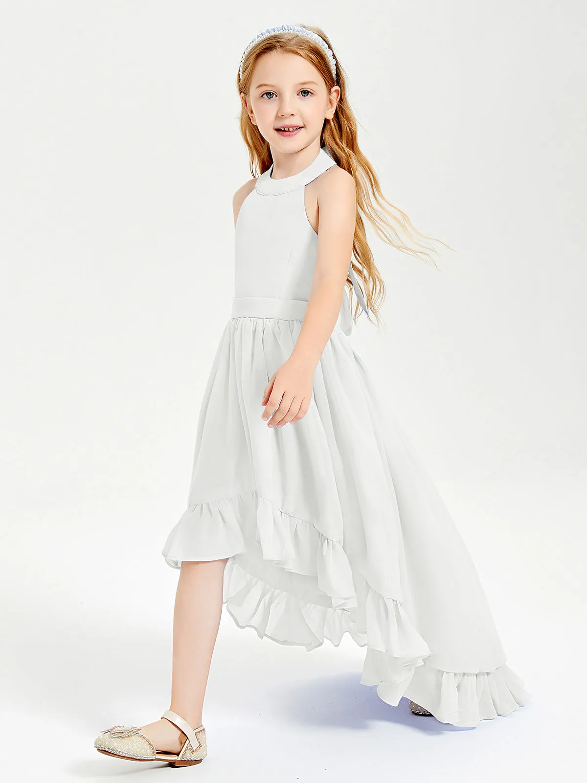 Boho Junior Bridesmaid Dresses Asymmetrical Cascading Skirt Ivory