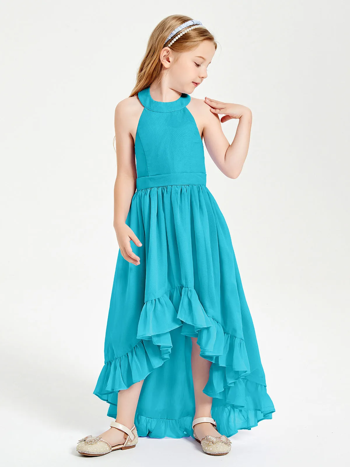 Boho Junior Bridesmaid Dresses Asymmetrical Cascading Skirt Jade