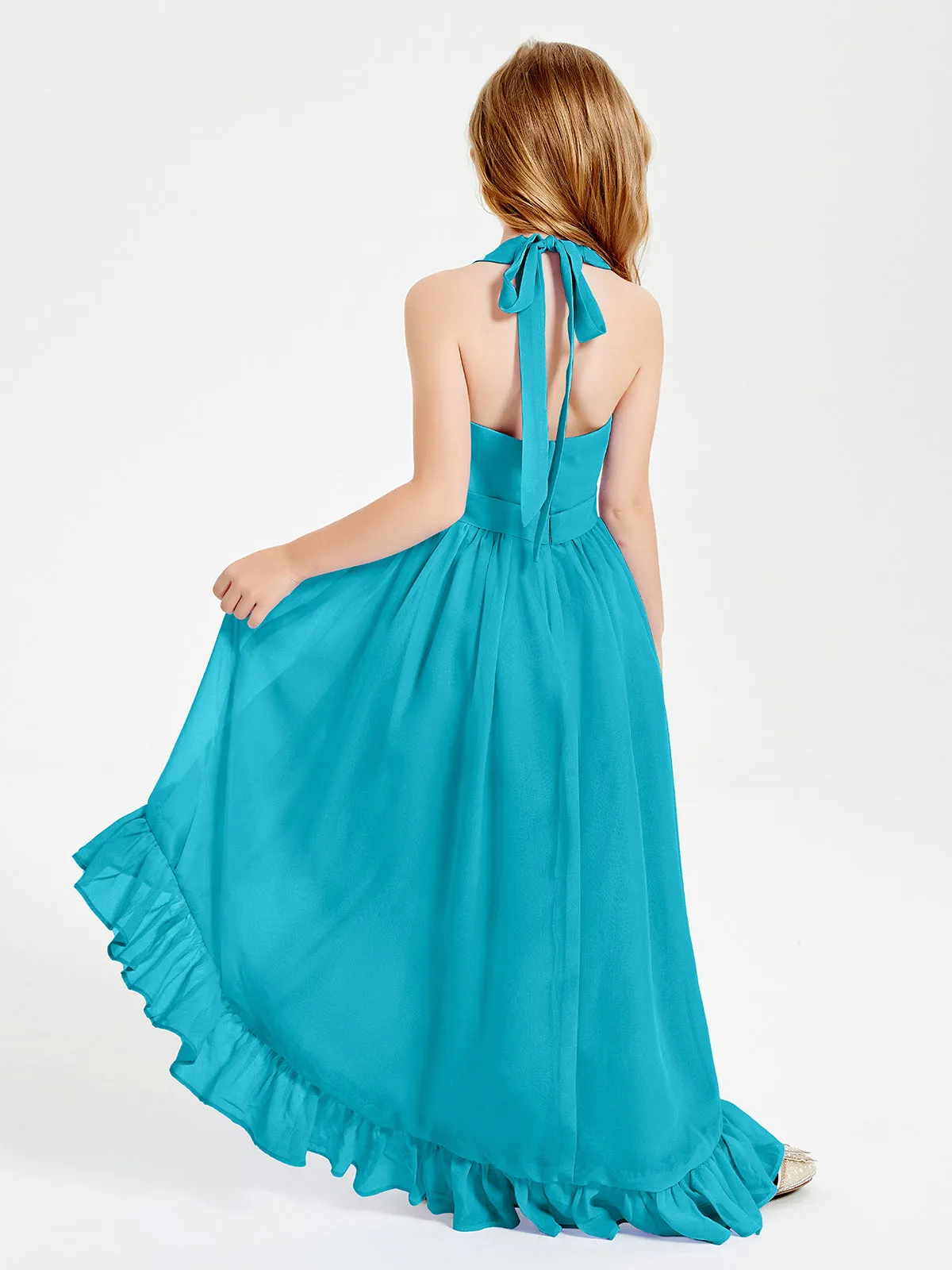 Boho Junior Bridesmaid Dresses Asymmetrical Cascading Skirt Jade