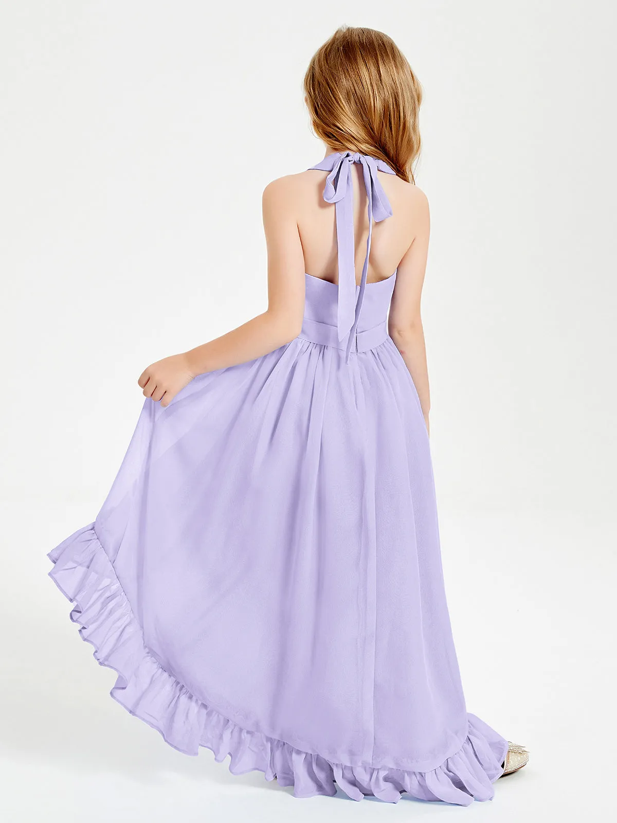 Boho Junior Bridesmaid Dresses Asymmetrical Cascading Skirt Lilac