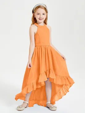 Boho Junior Bridesmaid Dresses Asymmetrical Cascading Skirt Orange