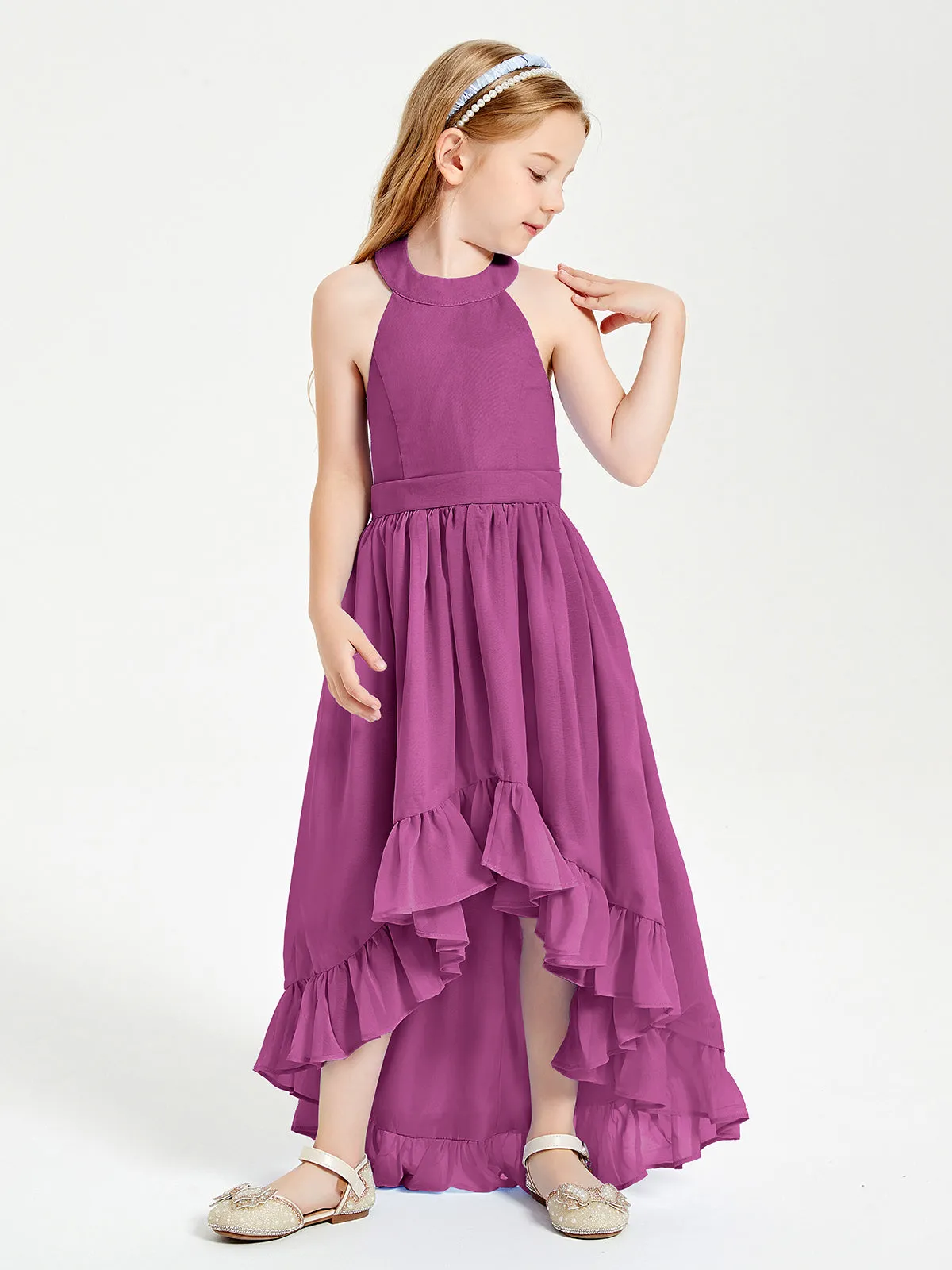 Boho Junior Bridesmaid Dresses Asymmetrical Cascading Skirt Orchid