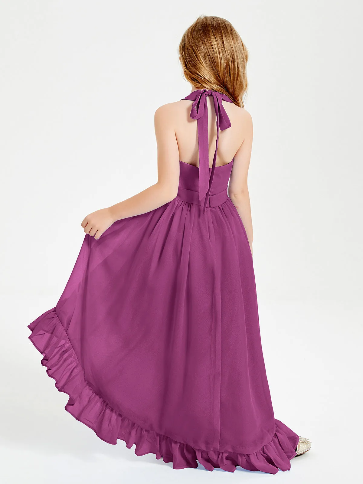 Boho Junior Bridesmaid Dresses Asymmetrical Cascading Skirt Orchid