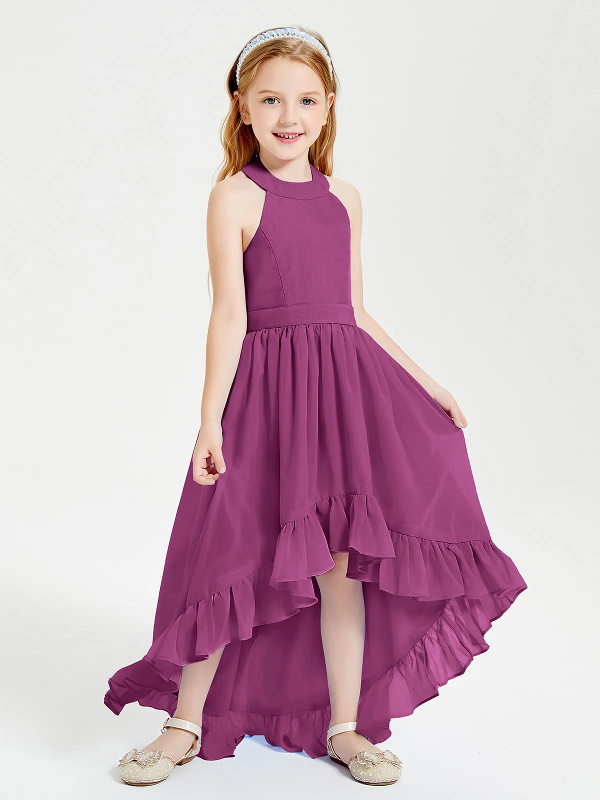 Boho Junior Bridesmaid Dresses Asymmetrical Cascading Skirt Orchid