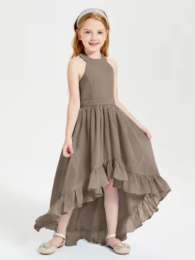 Boho Junior Bridesmaid Dresses Asymmetrical Cascading Skirt Taupe