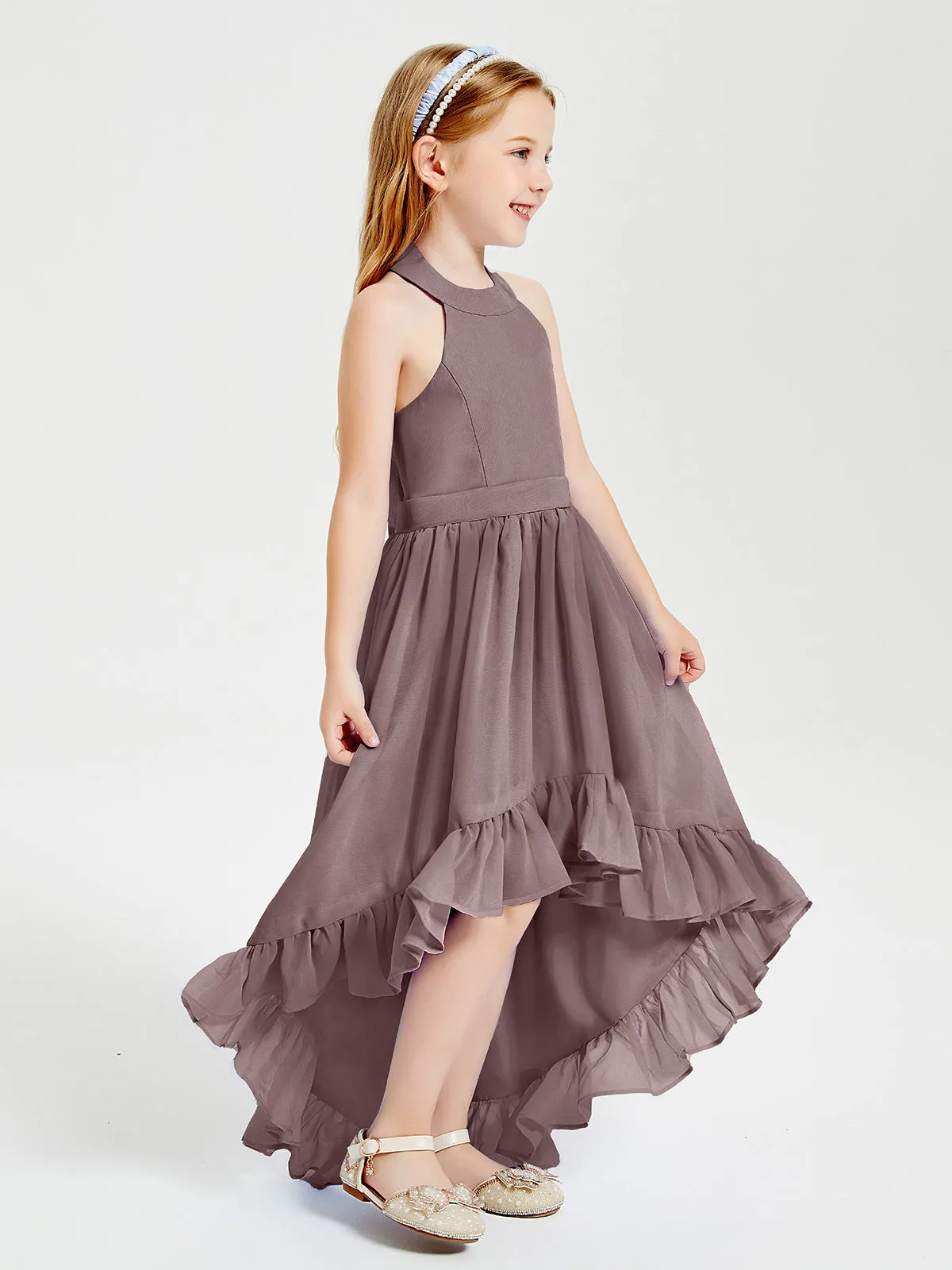 Boho Junior Bridesmaid Dresses Asymmetrical Cascading Skirt Vintage Mauve