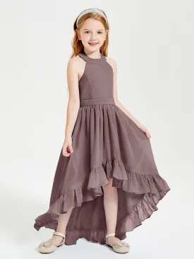 Boho Junior Bridesmaid Dresses Asymmetrical Cascading Skirt Vintage Mauve