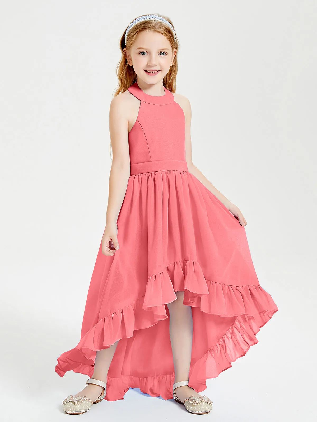 Boho Junior Bridesmaid Dresses Asymmetrical Cascading Skirt Watermelon