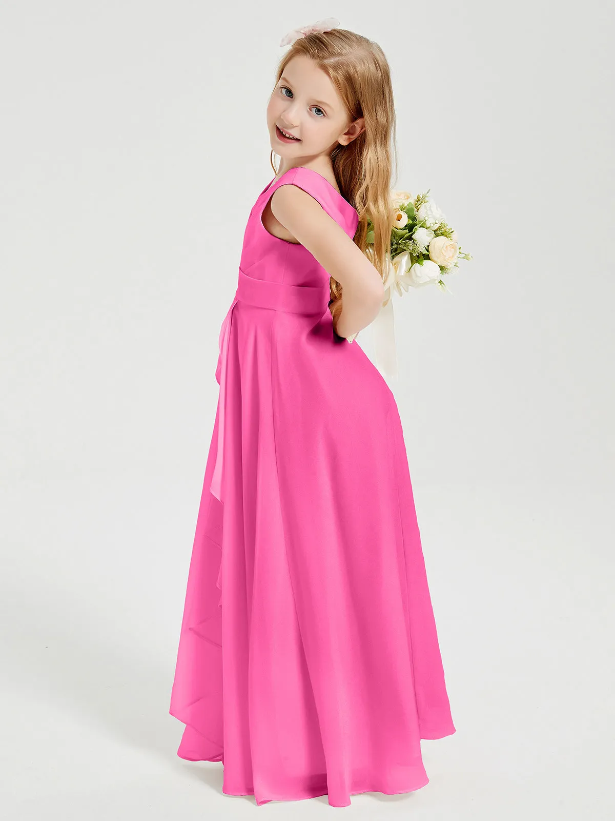 Boho Long Chiffon Bridesmaid Dresses Cascading Skirt Azalea