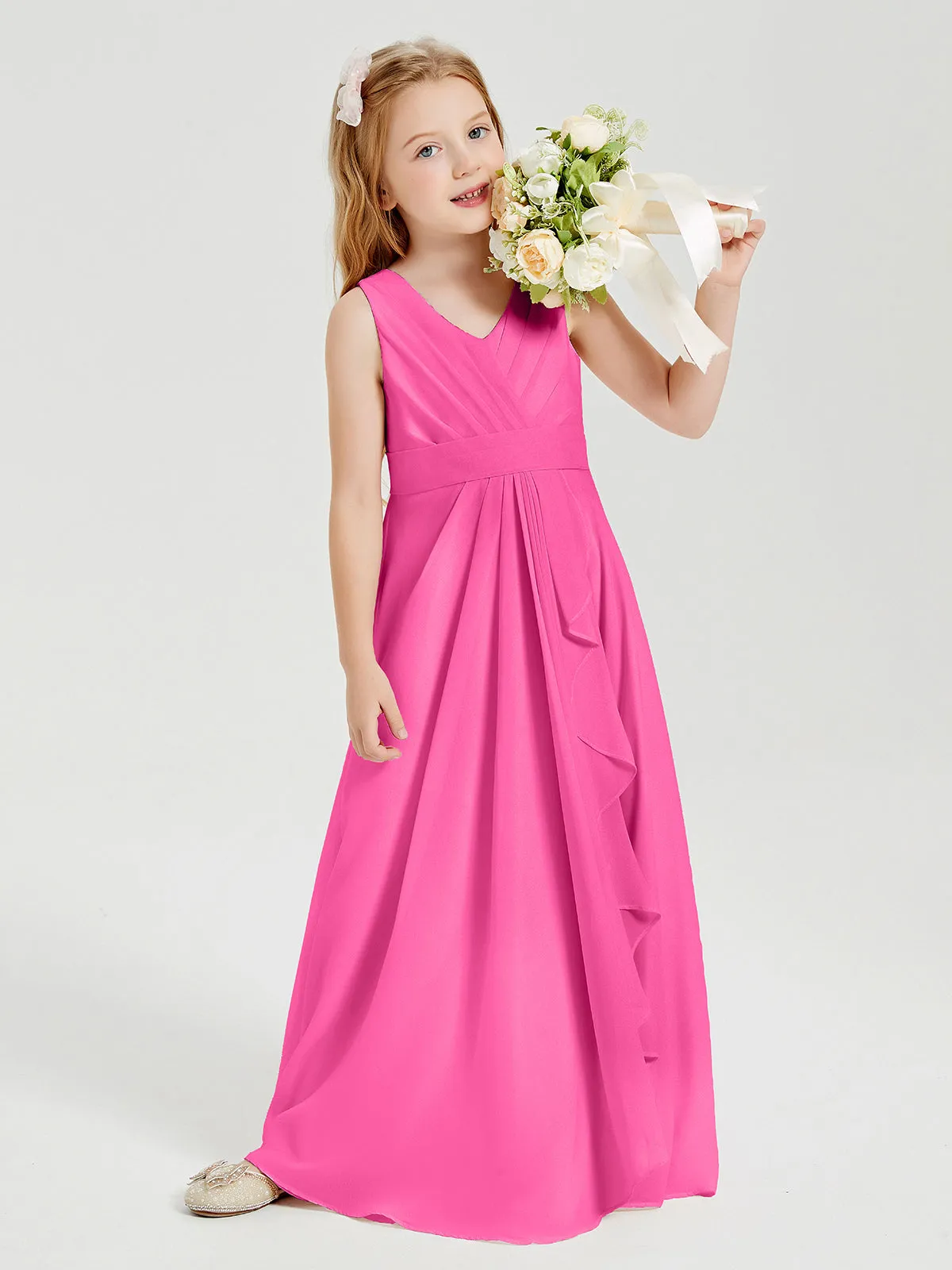 Boho Long Chiffon Bridesmaid Dresses Cascading Skirt Azalea