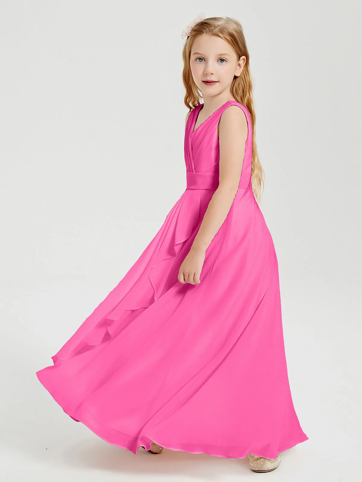 Boho Long Chiffon Bridesmaid Dresses Cascading Skirt Azalea