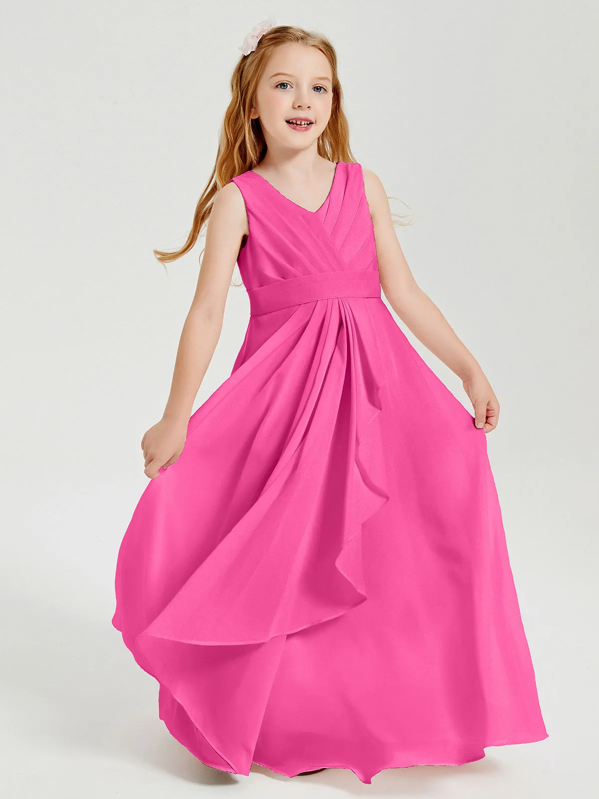 Boho Long Chiffon Bridesmaid Dresses Cascading Skirt Azalea