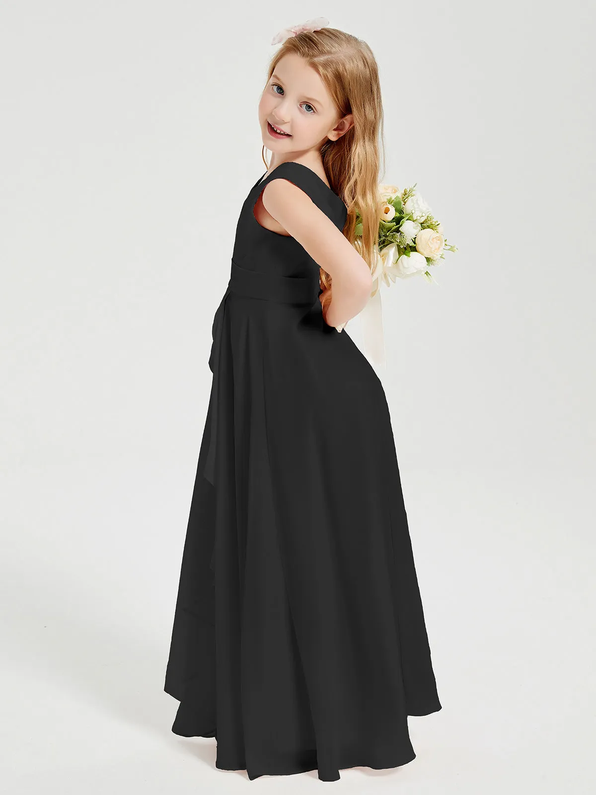 Boho Long Chiffon Bridesmaid Dresses Cascading Skirt Black