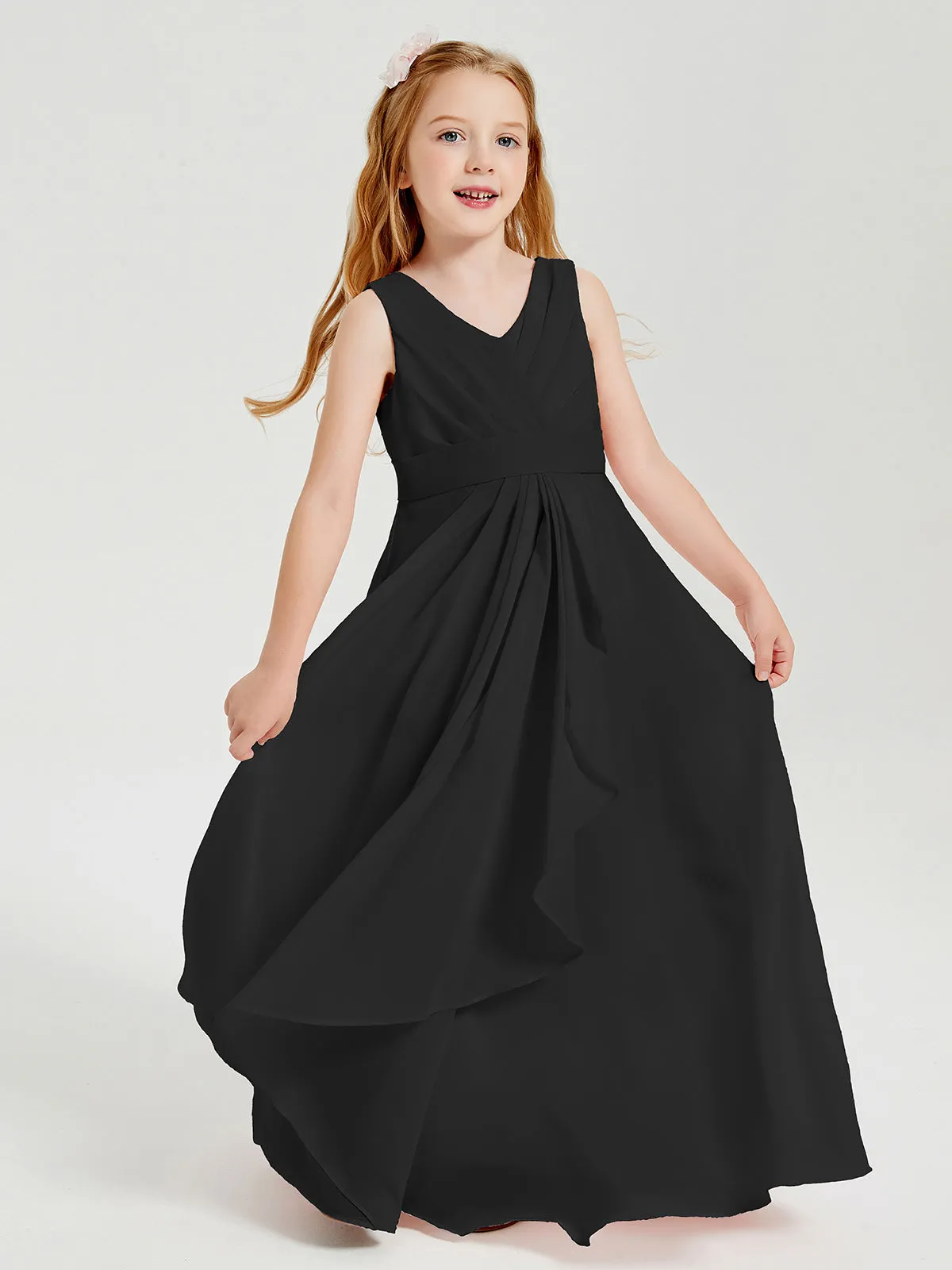 Boho Long Chiffon Bridesmaid Dresses Cascading Skirt Black