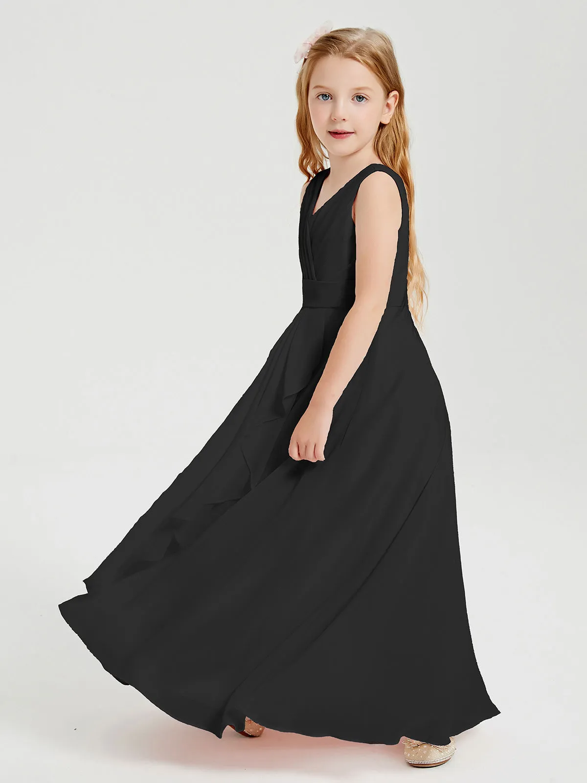 Boho Long Chiffon Bridesmaid Dresses Cascading Skirt Black