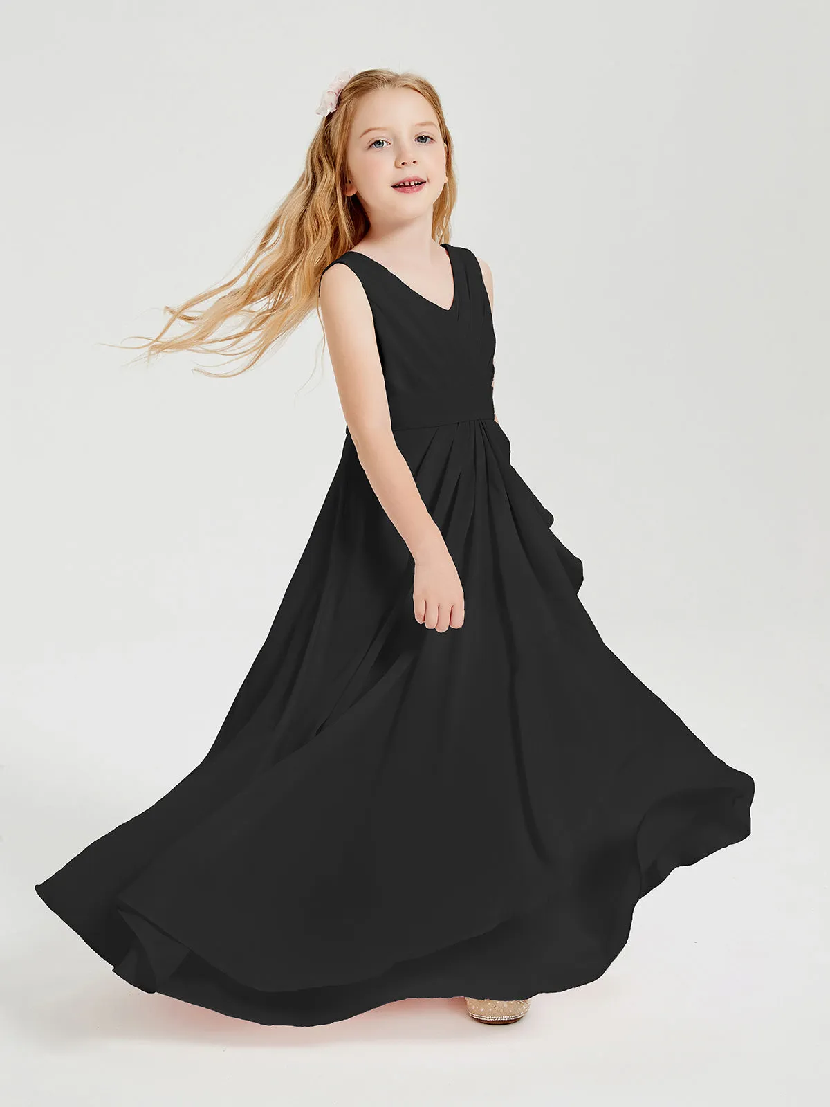 Boho Long Chiffon Bridesmaid Dresses Cascading Skirt Black